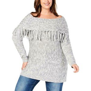 INC Womens Metallic Fringe Cowl Neck Tunic Sweater